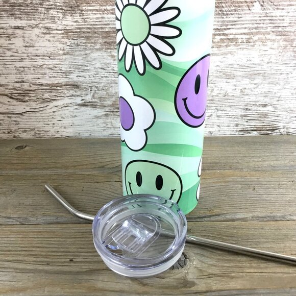 Retro Daisy Smiley Face Tumbler Wrap 20oz Skinny Tumbler - Picture 4 of 4